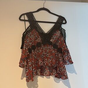 NICHOLAS Black Crochet and Red Floral Blouse